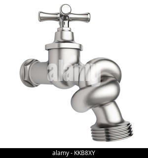 Wasserhahn mit gebundenen Knoten auf weißem Hintergrund 3 isolierte d-Rendering Stockfoto