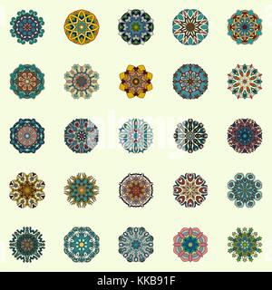 Mandalas Sammlung. Runde ornament Muster. Vintage dekorative Elemente. Geometrische runder Kreis ornament Elemente im vector gemacht. Islam, Arabisch, Indi Stock Vektor
