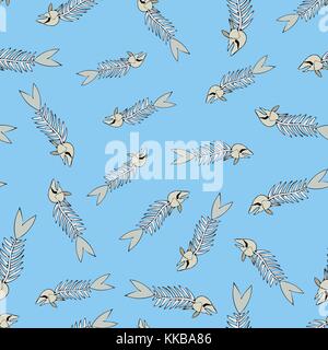 Nahtlose Textur von einem Skelett Fisch Stock Vektor