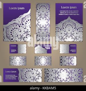 Vorlagen mit Visitenkarten, Einladungen und Banner gesetzt. florale Muster und Ornamente Mandala. orientalisches Design Layout. Die asiatischen, arabischen, indischen, ottom Stock Vektor