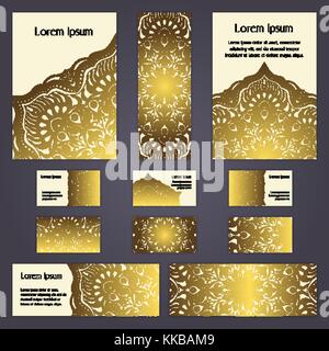 Vorlagen mit Visitenkarten, Einladungen und Banner gesetzt. florale Muster und Ornamente Mandala. orientalisches Design Layout. Die asiatischen, arabischen, indischen, ottom Stock Vektor