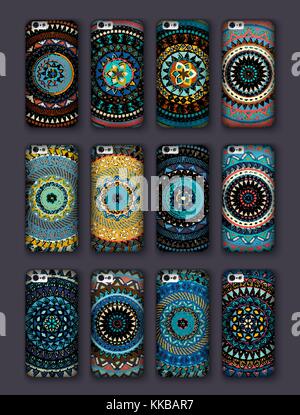 Cover des Telefons Sammlung, ethnische, Tribal, mandala Muster. vector Hintergrund. Vintage dekorative Elemente. Hand gezeichnet Hintergrund. Islam, arabische, indische, Stock Vektor