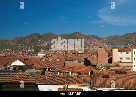 Stadtbild der alten Cusco in Peru. Luftaufnahme von alten Cusco Stadt Stockfoto