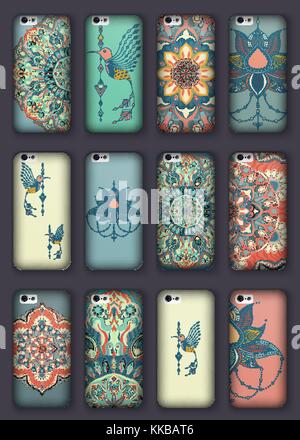 Cover des Telefons Sammlung, ethnische, Tribal, mandala Muster. vector Hintergrund. Vintage dekorative Elemente. Hand gezeichnet Hintergrund. Islam, arabische, indische, Stock Vektor