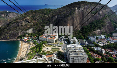 Blick vom Zuckerhut, Überwachung von Praia Vermelha und Urca Nachbarschaft, Rio de Janeiro, Brasilien, an einem sonnigen Tag Stockfoto