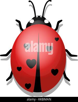 Marienkäfer mit Herzen auf weißem Hintergrund. Stock Vektor