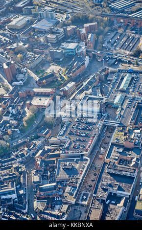 Ein Luftbild von Stockport Stadtzentrum, dem North West England, Großbritannien Stockfoto