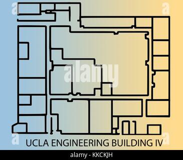 Raumplan für Engineering Gebäude IV auf dem Campus der Universität von Kalifornien in Los Angeles (UCLA), der angebliche Erschießung von Professor William klug durch studentische mainak Sarkar. Von einem historischen Bild abgeleitet; Position von Funktionen und Umfang nicht exakt. 2016. Stockfoto