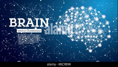 Neon Verbindungen im Gehirn auf blauem Hintergrund. Vector Illustration. Stock Vektor