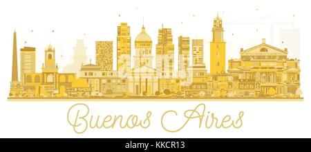 Buenos Aires Argentinien skyline golden Silhouette. Vector Illustration. Business Travel Concept. Stadtbild mit Sehenswürdigkeiten. Stock Vektor