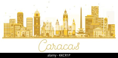 Caracas Venezuela Skyline der Stadt goldene Silhouette. Vector Illustration. Stadtbild mit Sehenswürdigkeiten. Stock Vektor