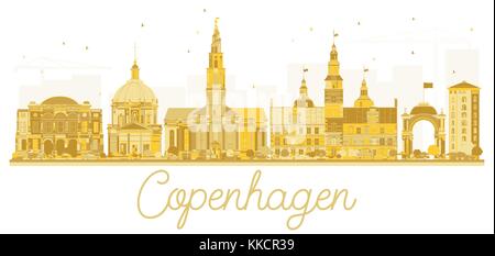 Kopenhagen Dänemark Skyline der Stadt goldene Silhouette. Vector Illustration. Business Travel Concept. Stadtbild mit Sehenswürdigkeiten. Stock Vektor