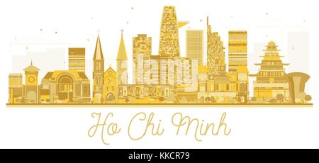 Vietnam Ho Chi Minh City Skyline golden Silhouette. Vector Illustration. Einfache flache Konzept für Tourismus Präsentation, Banner, Plakat oder Website. Stock Vektor