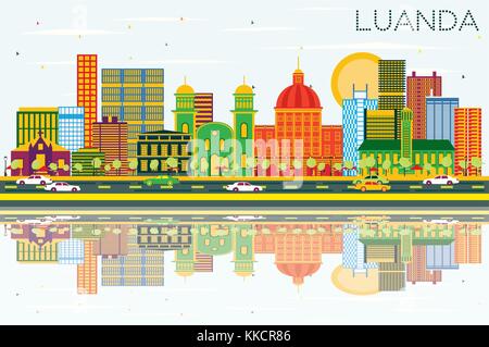 Luanda Angola Skyline mit Farbe Gebäude, blauer Himmel und Reflexionen. Vector Illustration. Business Travel und Tourismus Konzept Stock Vektor