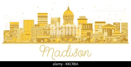 Madison Skyline der Stadt goldene Silhouette. Vector Illustration. Stadtbild mit Sehenswürdigkeiten. Stock Vektor