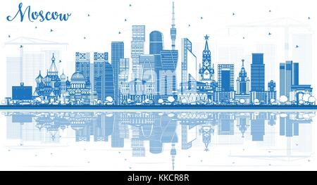 Umrisse Moskau Russland Skyline mit blauen Gebäude und Reflexionen. Vector Illustration. Business Travel und Tourismus Abbildung Stock Vektor