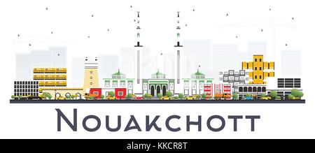 Nouakchott Mauretanien Skyline mit Farbe auf weißem Hintergrund. Vector Illustration. Stock Vektor