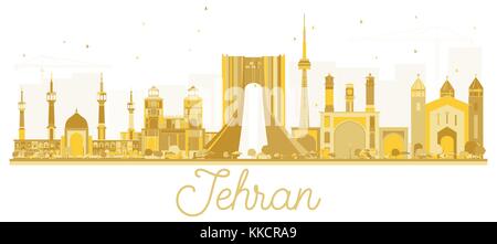 Teheran iran Skyline der Stadt goldene Silhouette. Vector Illustration. Business Travel Concept. Stadtbild mit Sehenswürdigkeiten. Stock Vektor