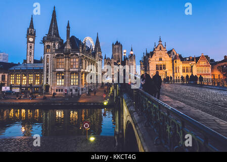 St. Michael's Brücke und Altstadt von Gent Stockfoto