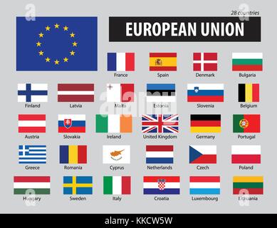 Flaggen der Europäischen Union und Mitglieder. Stock Vektor