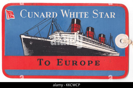 RMS Queen Mary Cunard White Star 1949 Baggage Tag Stockfoto