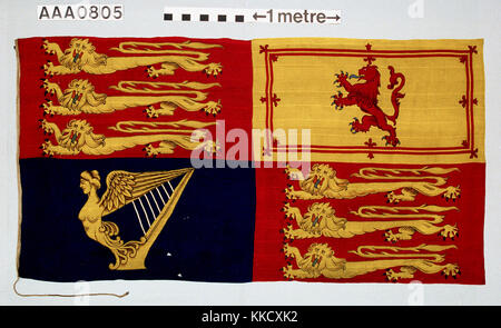 Modernen Muster Royal Standard. Wolle Bunting, maschinengenäht und lackiert. Seil und zwei inglefield Klammern befestigt. AAA 0805 Royal Standard (nach 1837) RMG RP -32-15-16 Stockfoto