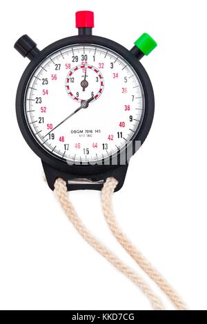 Nahaufnahme der Stoppuhr auf Weiß Stockfoto