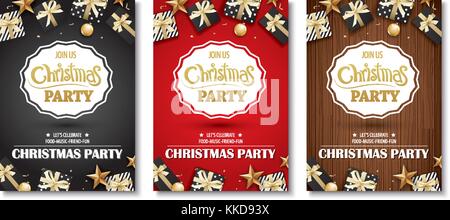 Merry Christmas Party und Geschenkbox auf Hintergrund Einladung Thema Konzept. happy holiday Grußbanner und Card Design vorlage. Stock Vektor