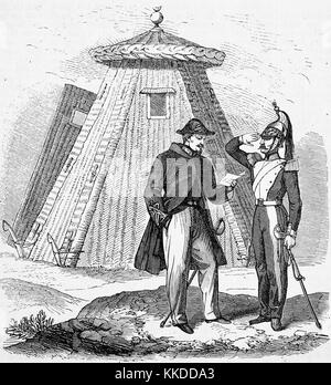 Die neue Art der Zelte von Weiden gemacht wurden, das Zelt eines Offiziers, Bilder aus der Zeit von 1855, Digital verbesserte Reproduktion eines original Holzschnitt Stockfoto