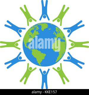 Globus mit Menschen, Bildung von Kreis und Kugel Stock Vektor