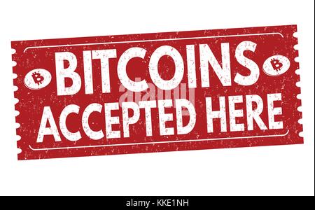 Bitcoins hier akzeptiert grunge Stempelabdruck auf weißem Hintergrund, Vector Illustration Stock Vektor