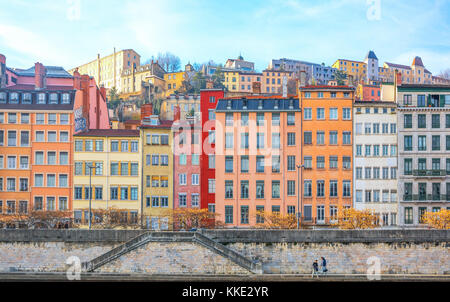 Frankreich, Lyon, die Architektur der Altstadt von der Saone Fluss gesehen Stockfoto