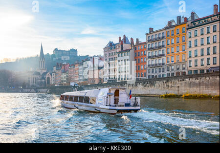 Frankreich, Lyon, die Architektur der Altstadt von der Saone Fluss gesehen Stockfoto