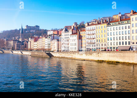 Frankreich, Lyon, die Architektur der Altstadt von der Saone Fluss gesehen Stockfoto