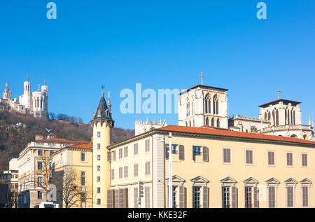 Frankreich, Lyon, die Architektur der Altstadt von der Saone Fluss gesehen Stockfoto