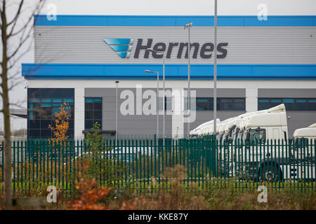 Warrington Depot für Hermes Logistik Paketdienst Unternehmen mit Hauptsitz in Hamburg Stockfoto