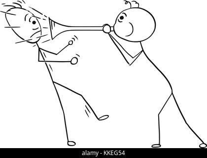 Cartoon Vektor der Mann spielt Horn vuvuzela Ton gegen einen anderen Mann. Stock Vektor