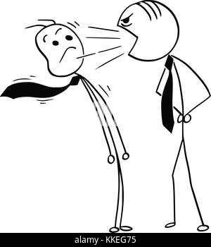 Cartoon stick Mann Zeichnung Abbildung: Boss kreischend an männlichen Büroangestellter schreien. Stock Vektor