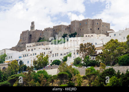 Das Schloss wie Kloster des Hl. Johannes des Theologen, Chora, Patmos, Dodekanes, Griechenland Stockfoto