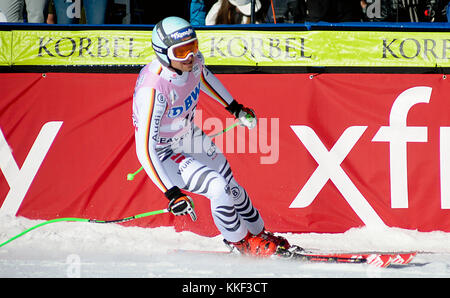 Beaver Creek, Colorado. Dezember 2, 2017. Dezember 2, 2017: Deutschlands, Andreas Sander Nr. 12, nach seinem Abschluss der Downhill Konkurrenz während der FIS Audi Greifvögel Wm, Beaver Creek, Colorado. Stockfoto