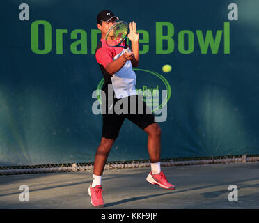 Plantation, Florida, USA. 06 Dez, 2017. Nick HARDT (DOM) spielt im Jahr 2017 Orange Bowl internationalen Tennismeisterschaften elimination Runden von Jungen unter 18 Jahren, an der Frank Veltri Tennis Center in Plantation, Florida, USA gespielt. Mario Houben/CSM/Alamy leben Nachrichten Stockfoto