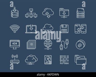 Cloud omputing. Internet Technologie. Online Services. Datenverarbeitung, Informationssicherheit.. dünne Linie Web Icon Set. Überblick icons Collection. Vector Illustration. Stock Vektor
