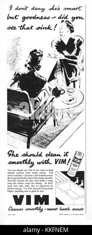 1939 UK Magazin Vim Reinigung Pulver Advert Stockfoto