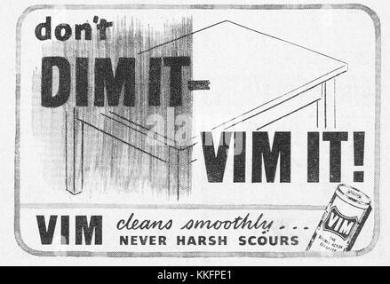 1939 UK Magazin Vim Reinigung Pulver Advert Stockfoto