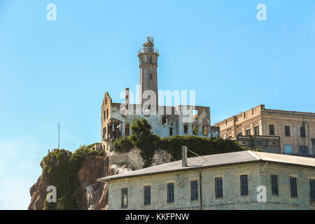 Blick auf Alcatraz Wachturm in der Nähe von San Francisco Stockfoto