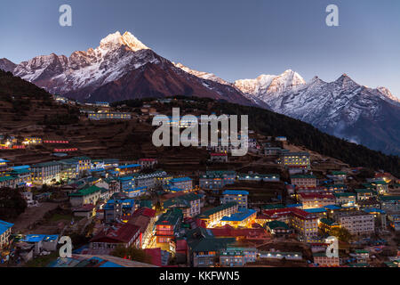 Namche Bazar Luftaufnahme, Everest Trek, Himalaya, Nepal. Stockfoto