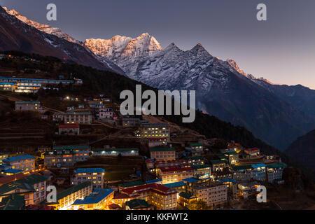 Namche Bazar Luftaufnahme, Everest Trek, Himalaya, Nepal. Stockfoto