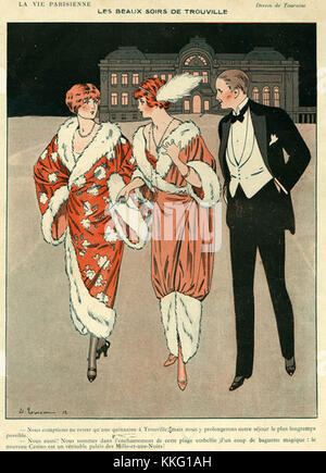 La Vie Parisienne 1912 1910s Frankreich Touraine Illustrationen Herren Damen Hüte Kleider Abendkleid Smoking Abendkleidung Abendkleidung Abendkleidung schwarze Krawatte nach der Party Herrenhäuser Landhäuser menÕs Stockfoto