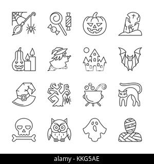 Editierbare Schlaganfall Halloween thin line Icon Set Stock Vektor