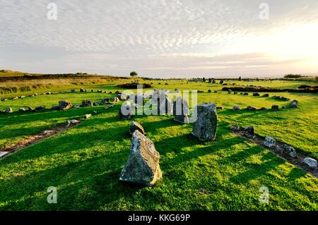 Beaghmore prähistorischen Steinkreise in Sperrin Mountains, Co Tyrone, Irland, Datum von zwischen 2000 und 1200 v. Chr. Abendlicht. Stockfoto